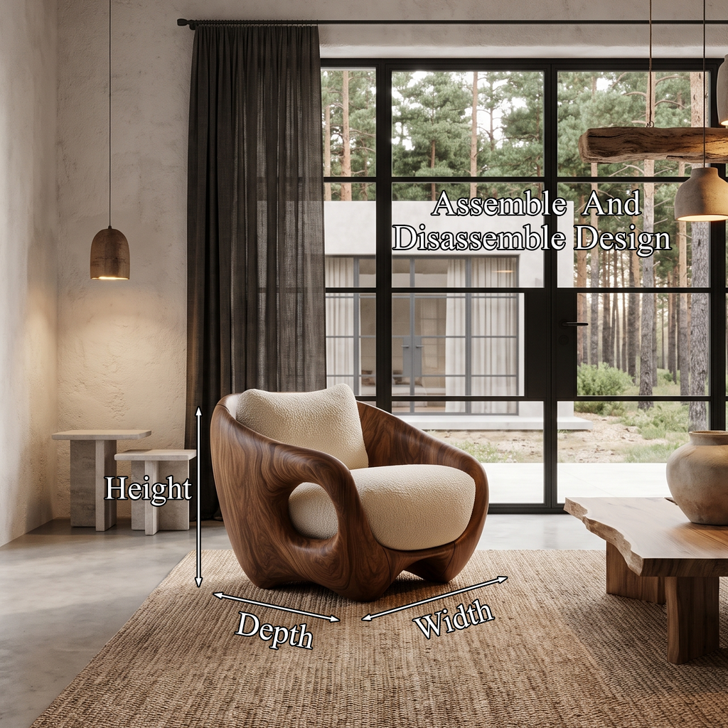 Rustic Wood Lounge Chair With Wraparound Backrest For Reading Nook