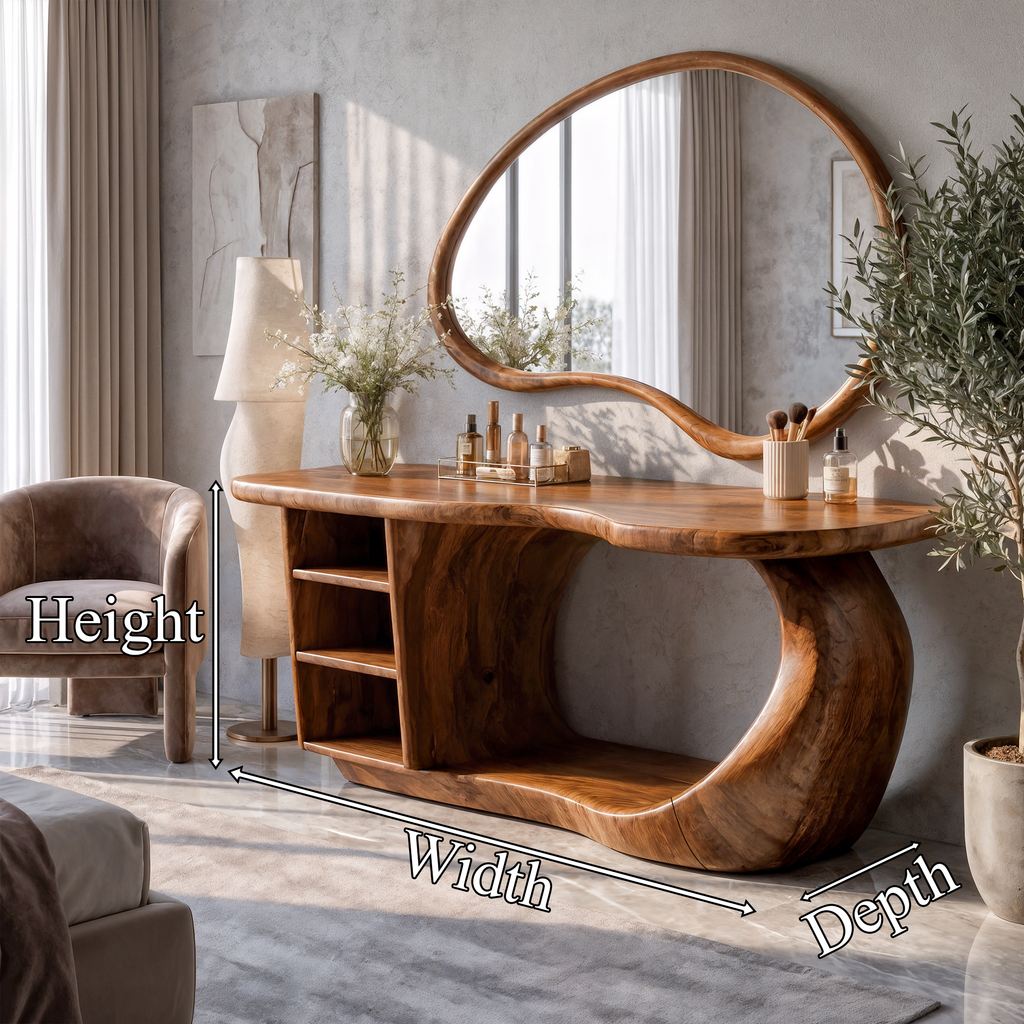 Natural Dressing Table With Sculptural Open Drawer Design For Bedroom And Dressing Room