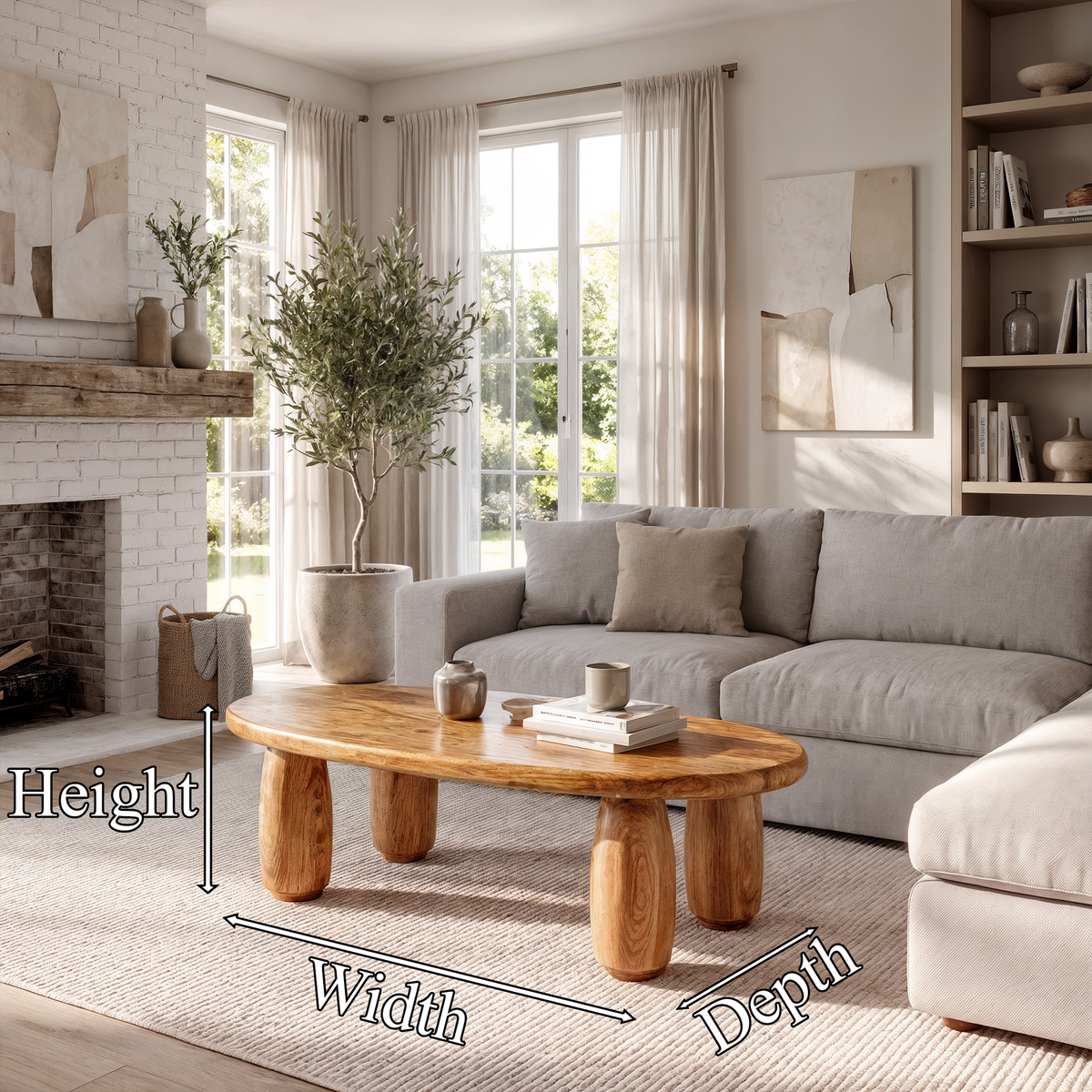 Natural Coffee Table With Organic Rounded Base For Living Room And Family Room