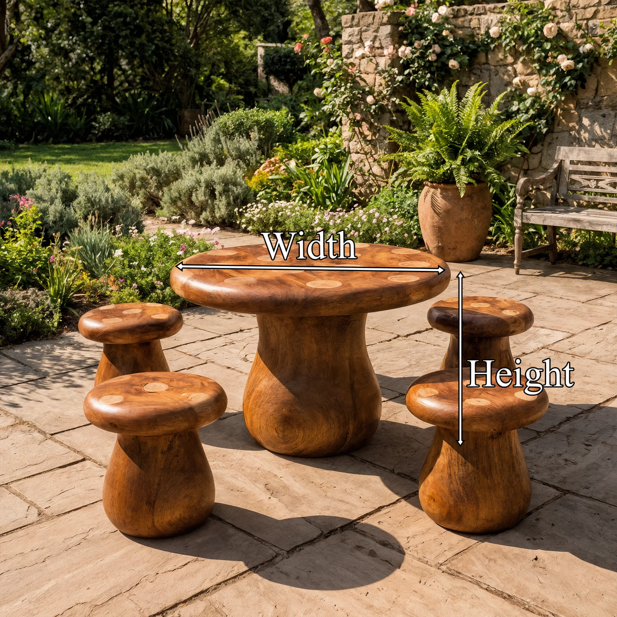 Rustic Round Dining Table With Tree Stump Design For Garden And Patio