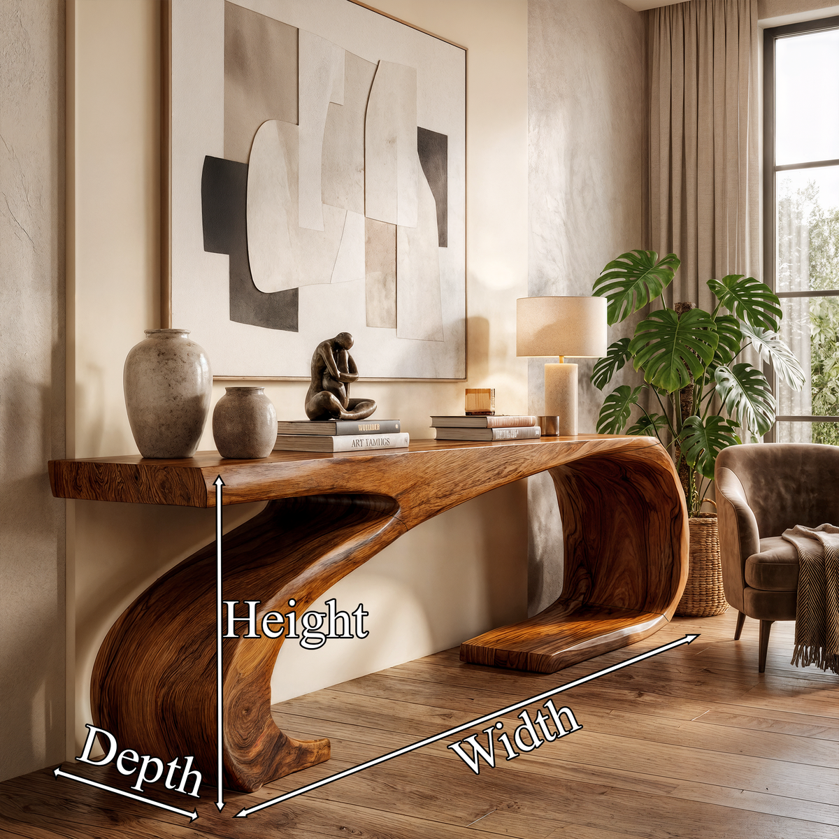 Modern Sculptural Console Table Organic Curved Base Design For Living Room Entryway