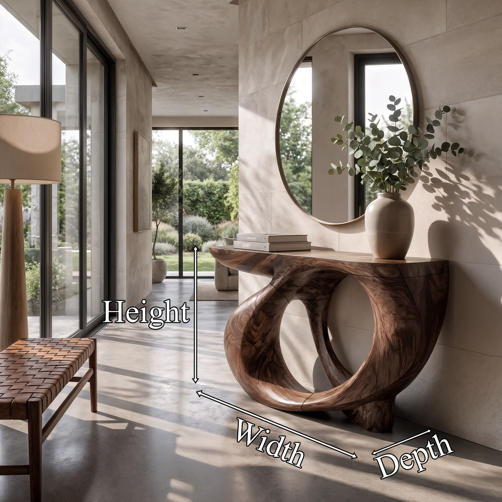 Modern Sculptural Console Table Circular Hollow Base Design For Entryway Foyer Hallway