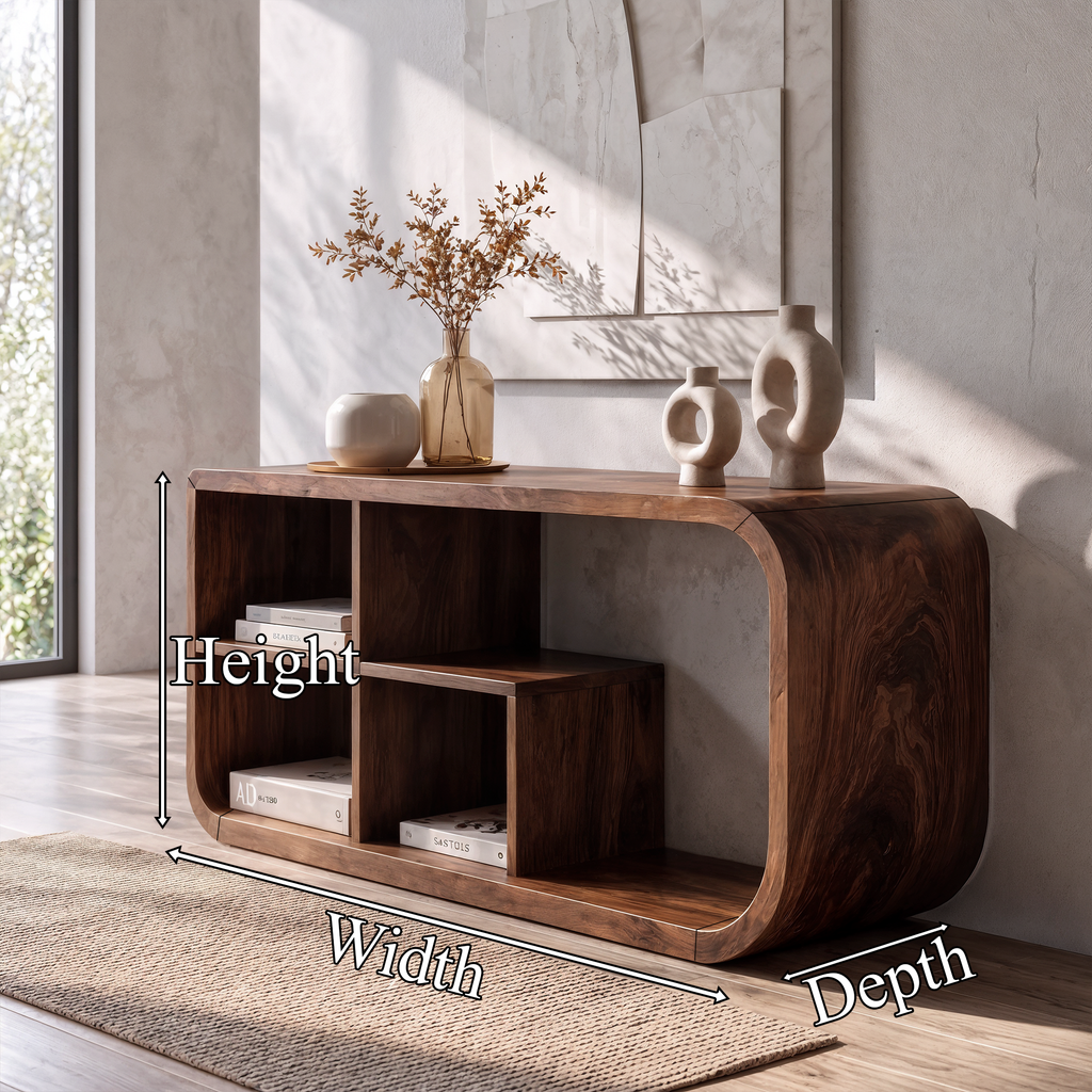 Modern Organic Console Table Sculptural Curved Design Open Storage For Entryway Living Room