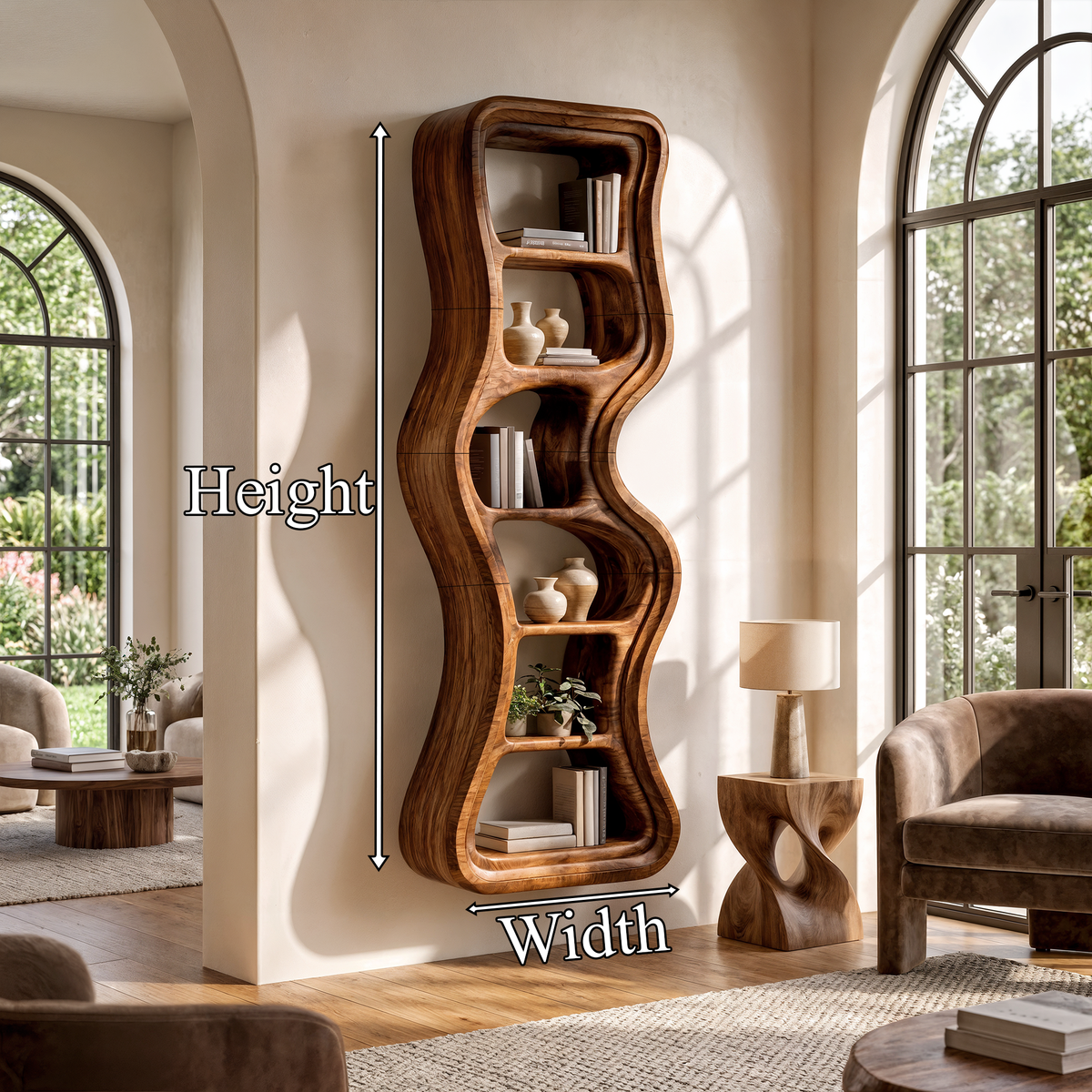 Modern Bookshelf Handcrafted Sculptural Design For Living Room