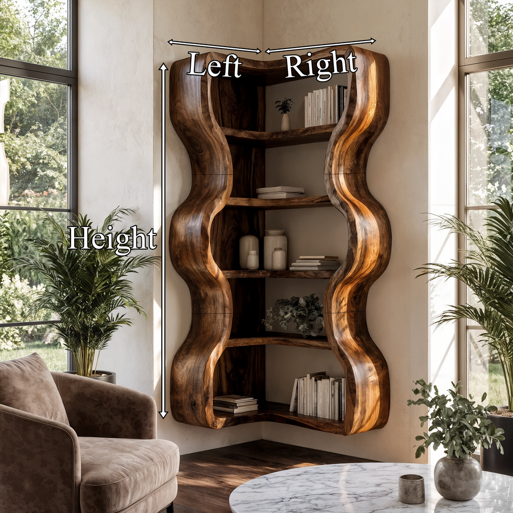 Statement Bookshelf Handcrafted Wavy Design For Living Room