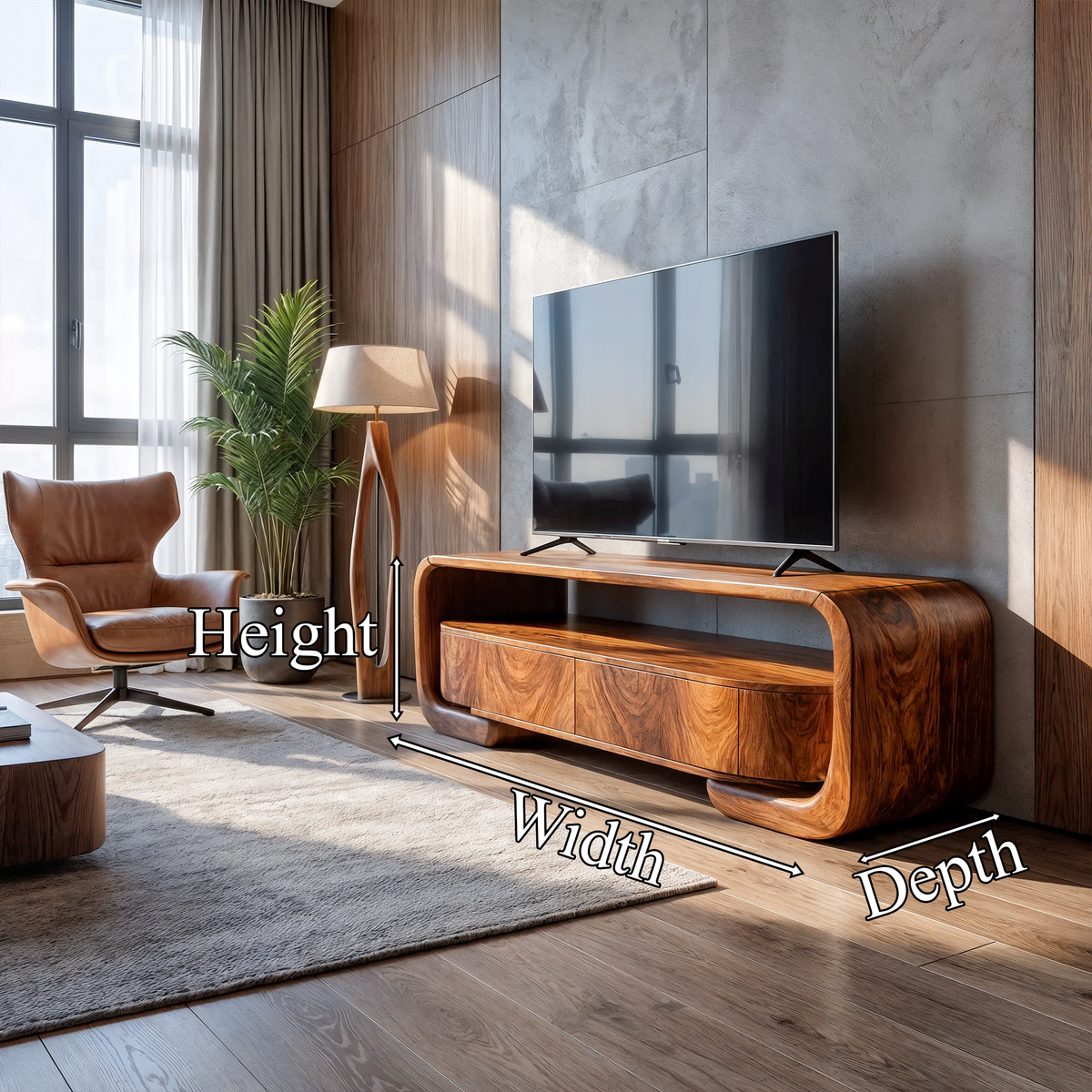 Organic Entertainment Center With Sculptural Live Edge Design For Living Room And Media Room