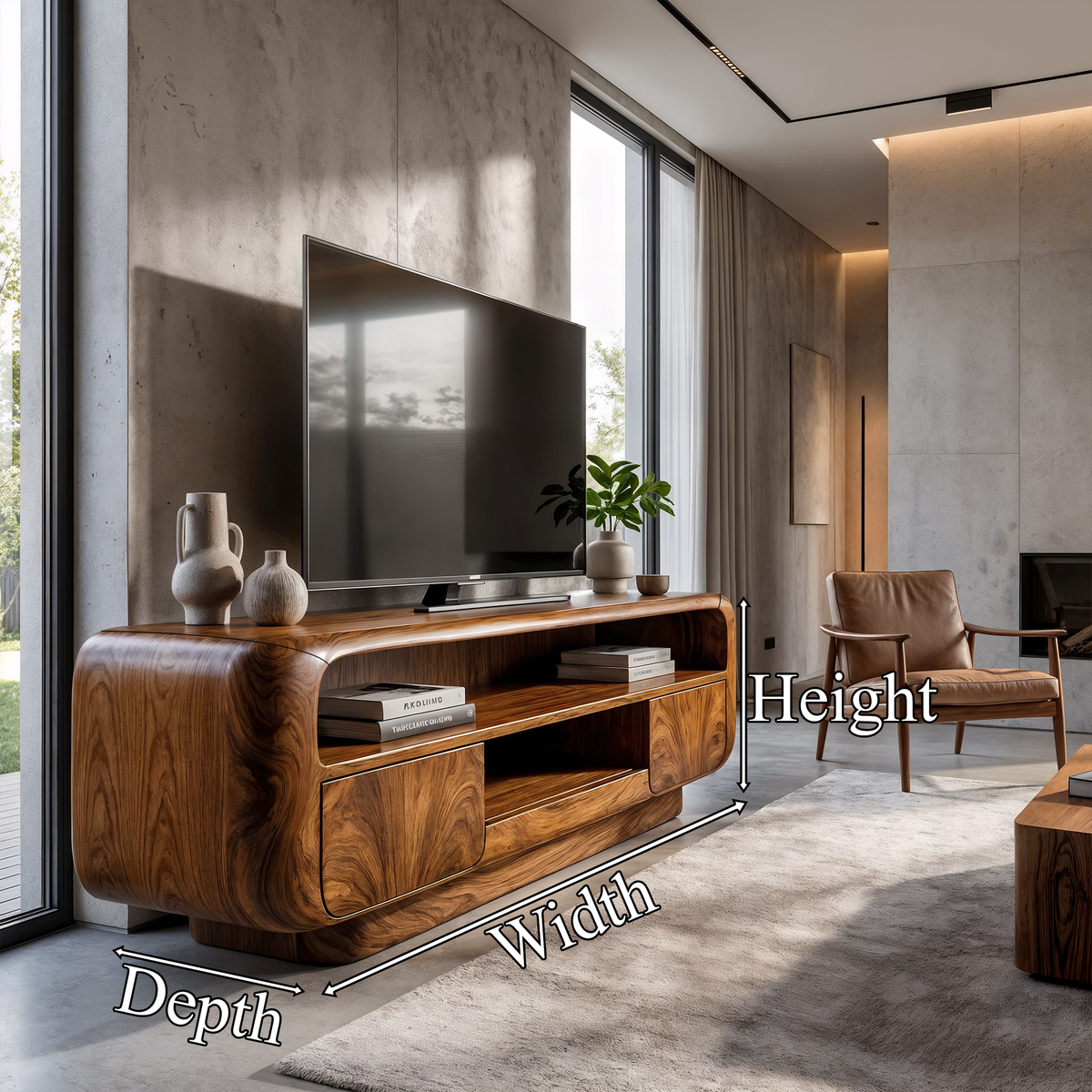 Rustic TV Stand With Handcrafted Organic Design For Living Room And Lounge