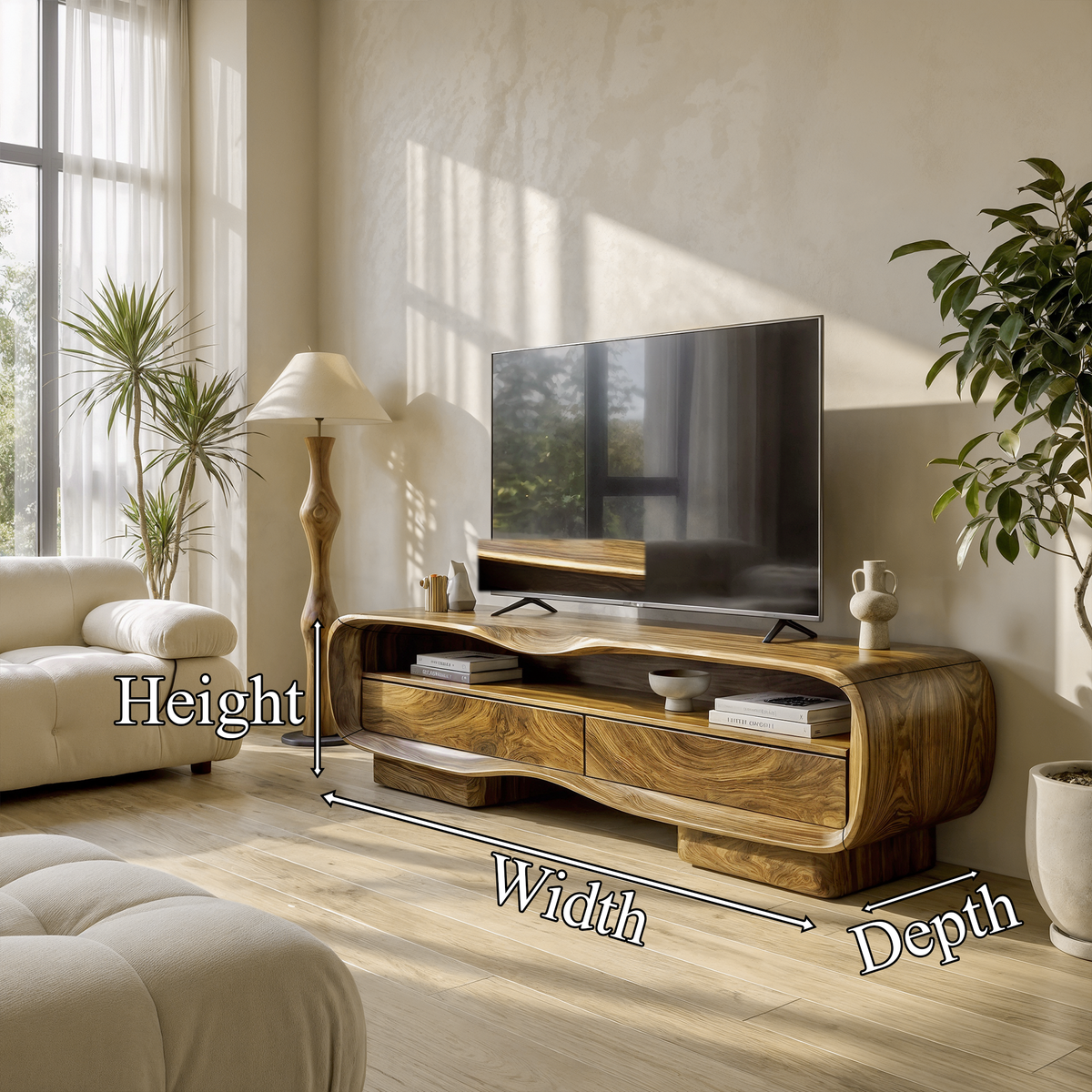 Natural Media Console With Solid Block Design For Living Room And Family Room