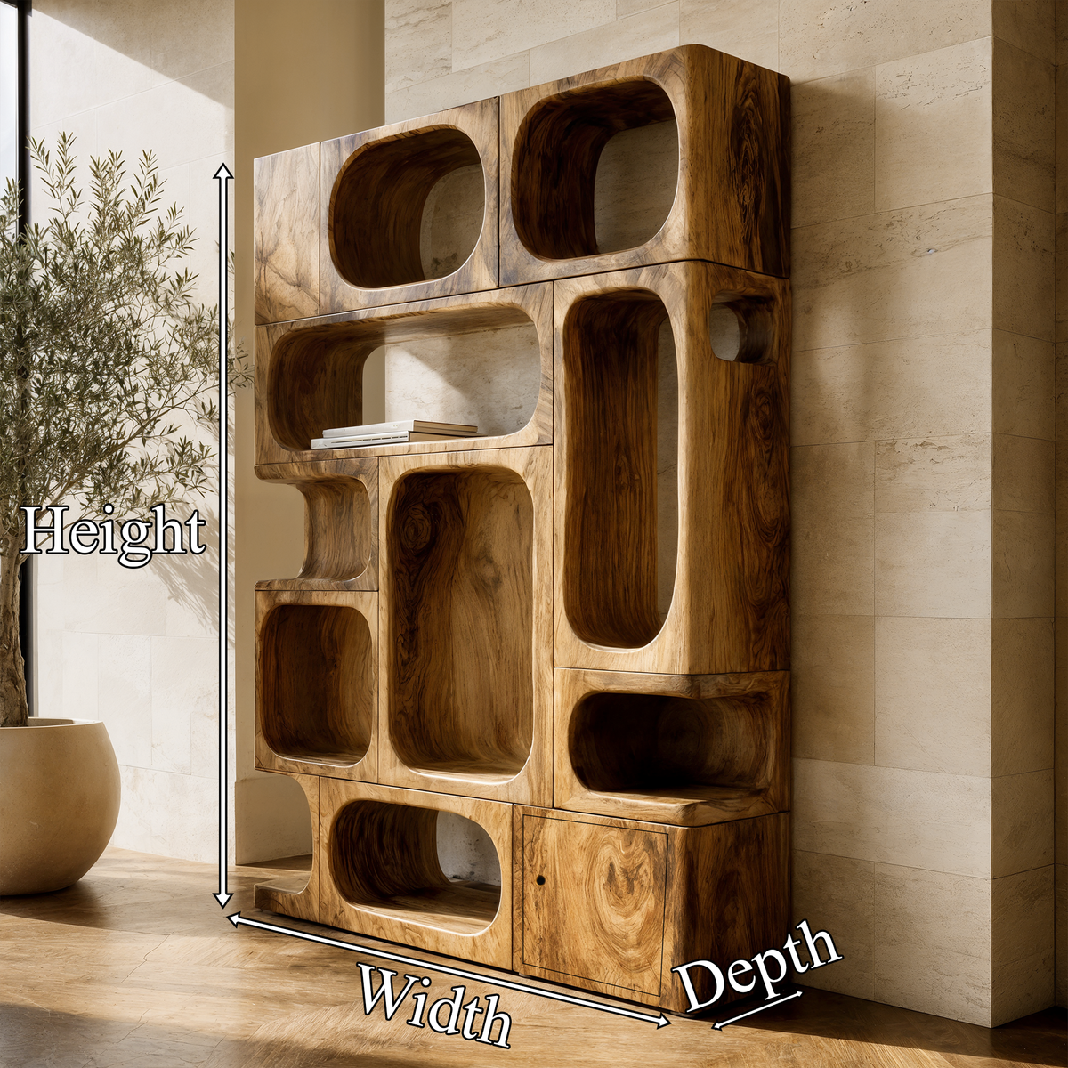Sculptural Bookshelf Handcrafted Rounded Shelves For Living Room