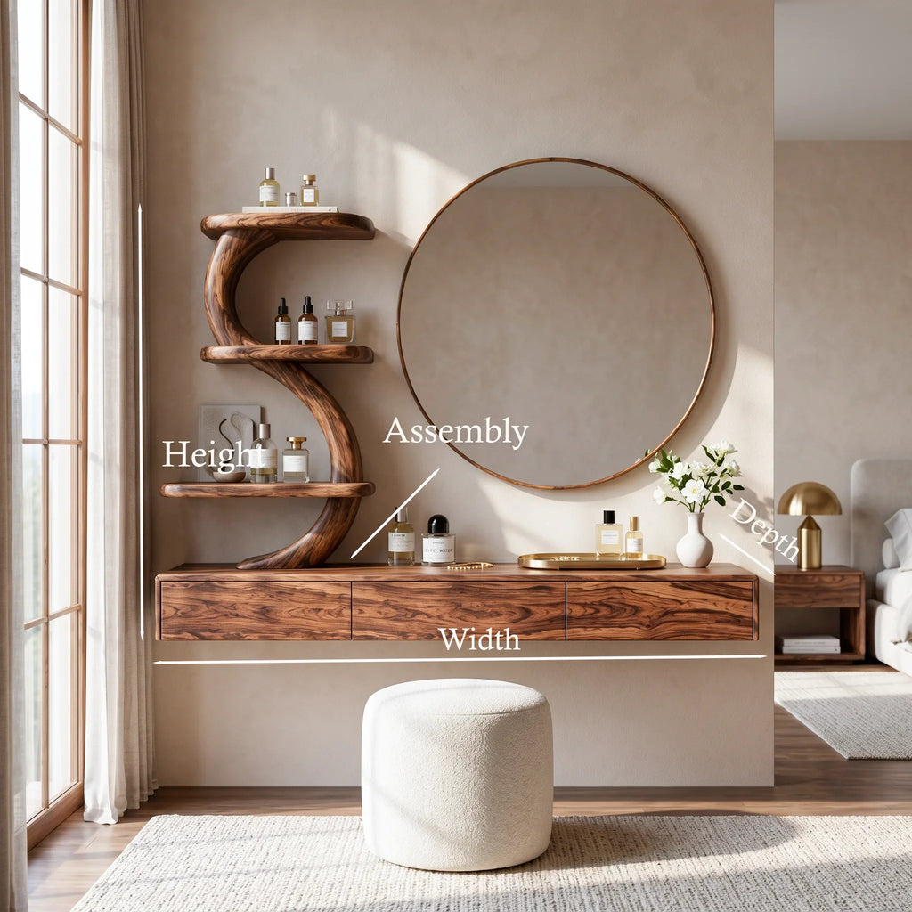 Modern Wall Mounted Makeup Vanity S Curve Sculptural Shelving For Bedroom