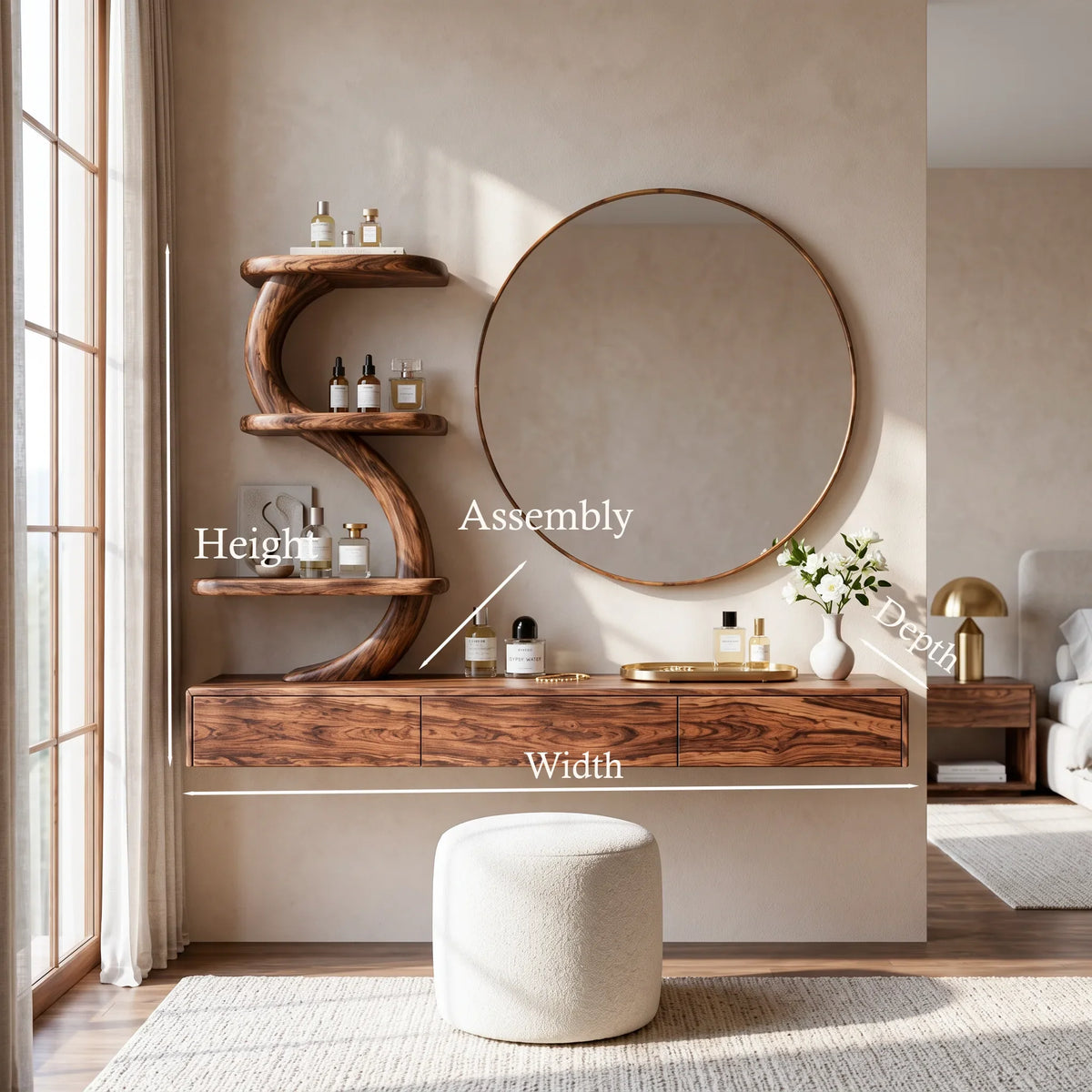 Modern Wall Mounted Makeup Vanity S Curve Sculptural Shelving For Bedroom