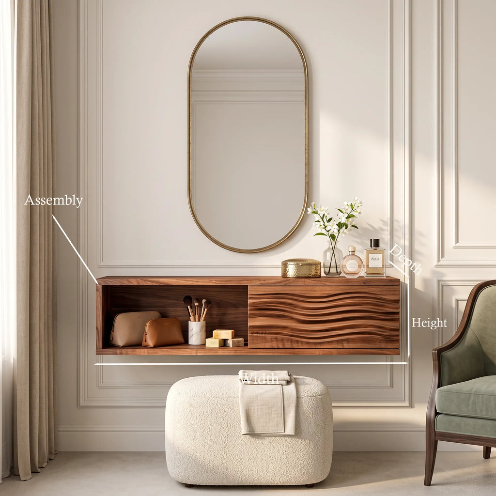 Modern Floating Makeup Vanity Ripple Carved Drawer Front For Bedroom