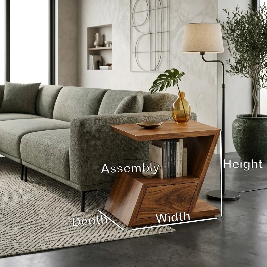 Contemporary Geometric Storage Side Table For Living Room