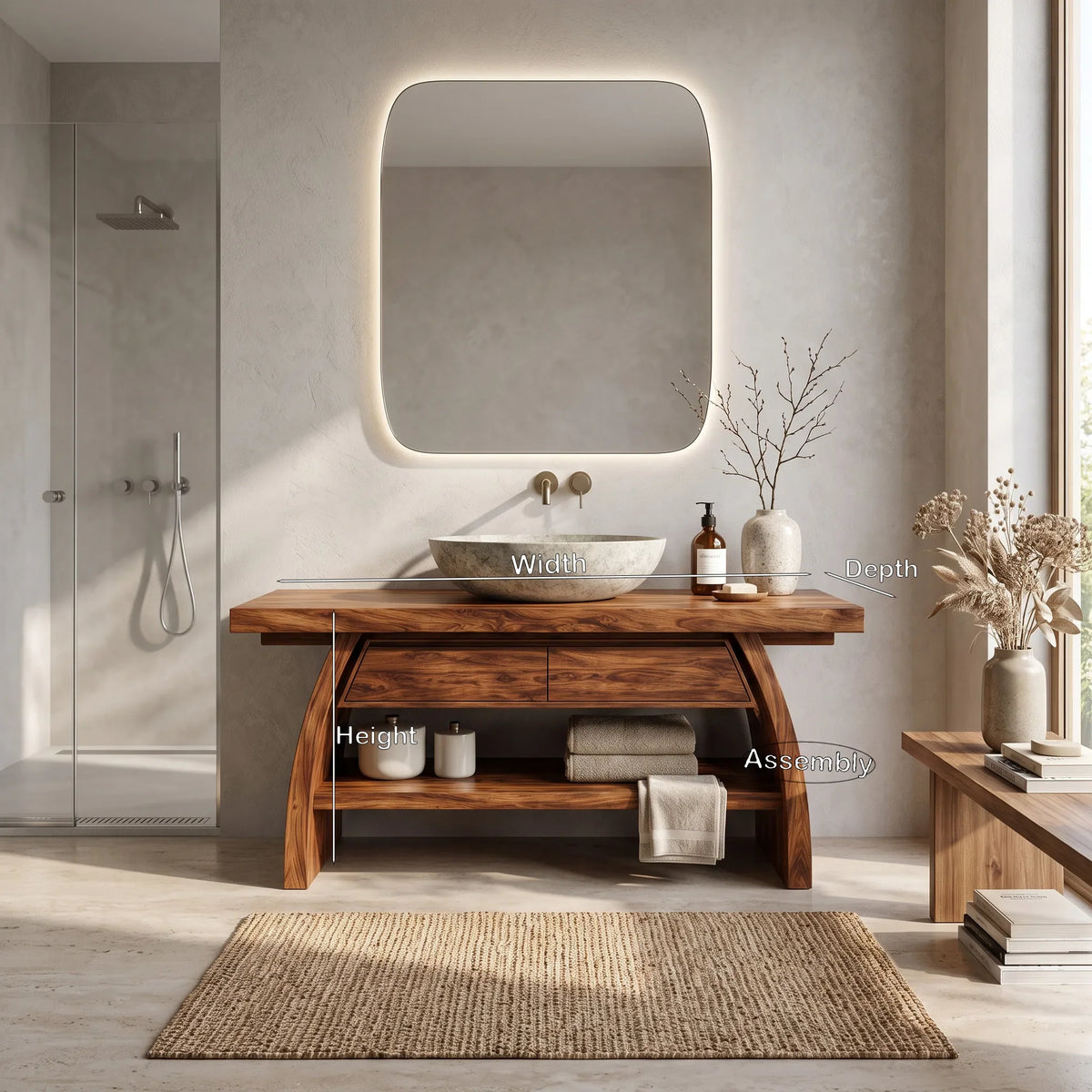 Mediterranean Curved Frame Bathroom Vanity For Master Bathroom