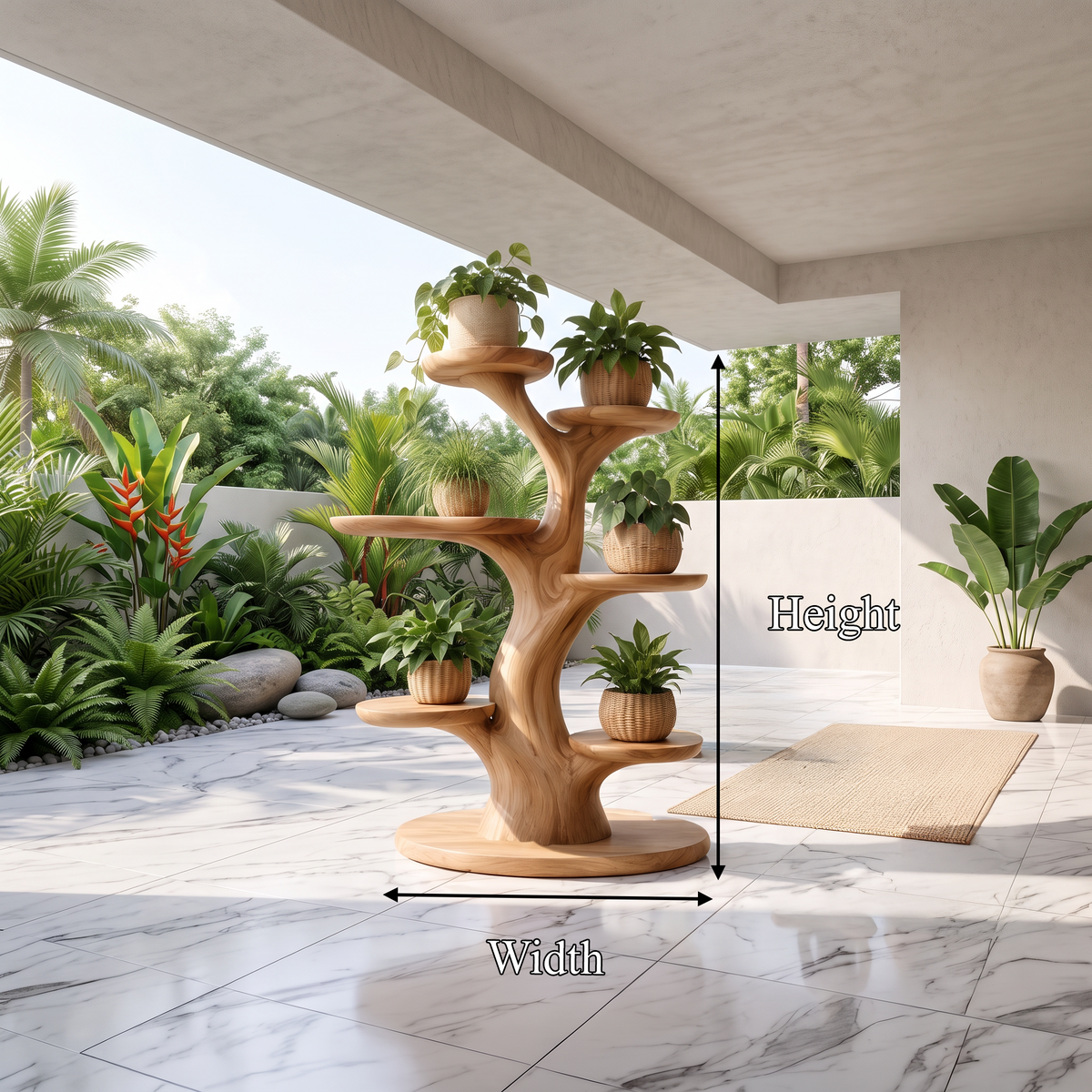 Organic Plant Stand With Flowing Tiered For Balcony