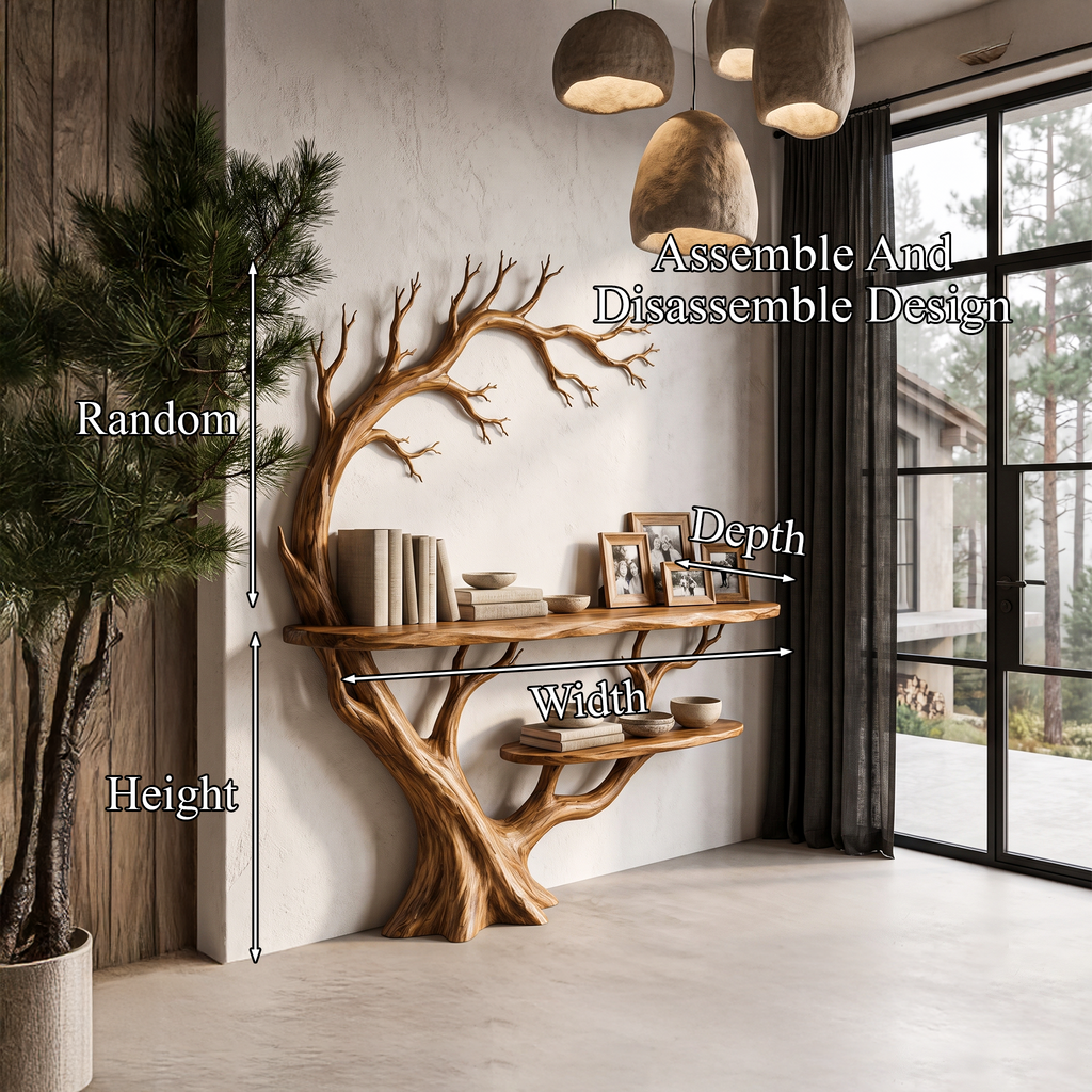Organic Console Table With Tree Branch Shelf Design For Entryway And Living Room