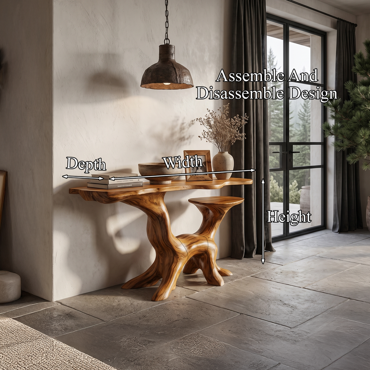 Organic Console Table With Sculptural Tree Root Design For Entryway And Living Room