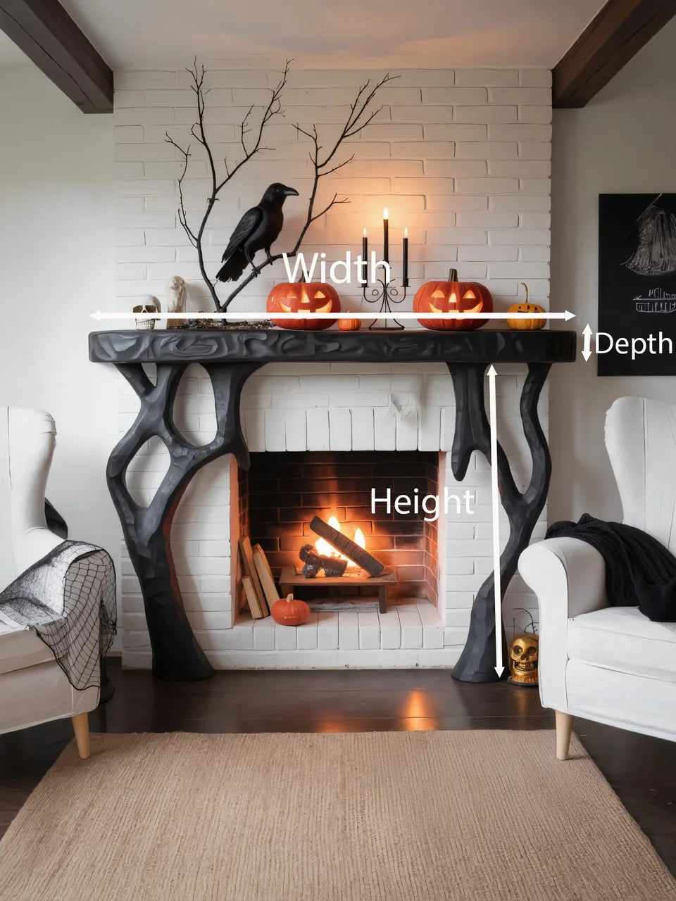 Wooden Halloween Fireplace Mantel With Branch Leg For Festive Decoration