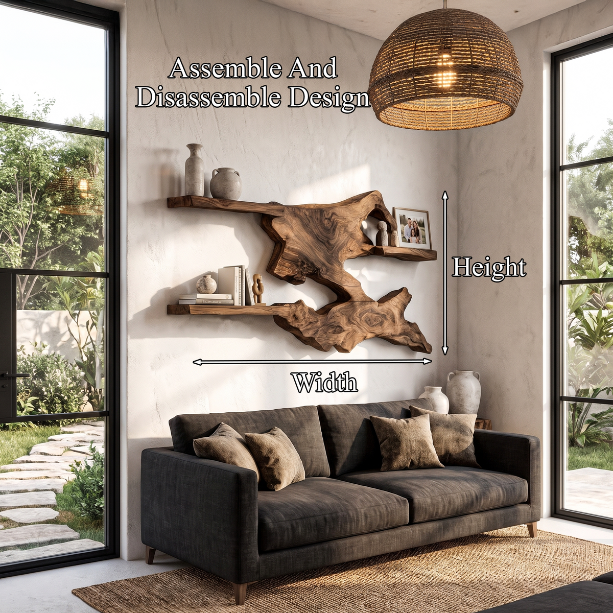 Rustic Live Edge Floating Shelf Wall Mounted Book Shelves For Living Room