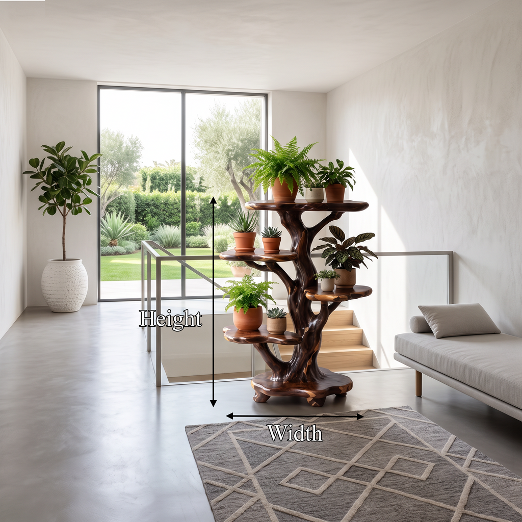 Natural Tree Plant Stand With Tiered Branch Shelves For Living Room And Entryway