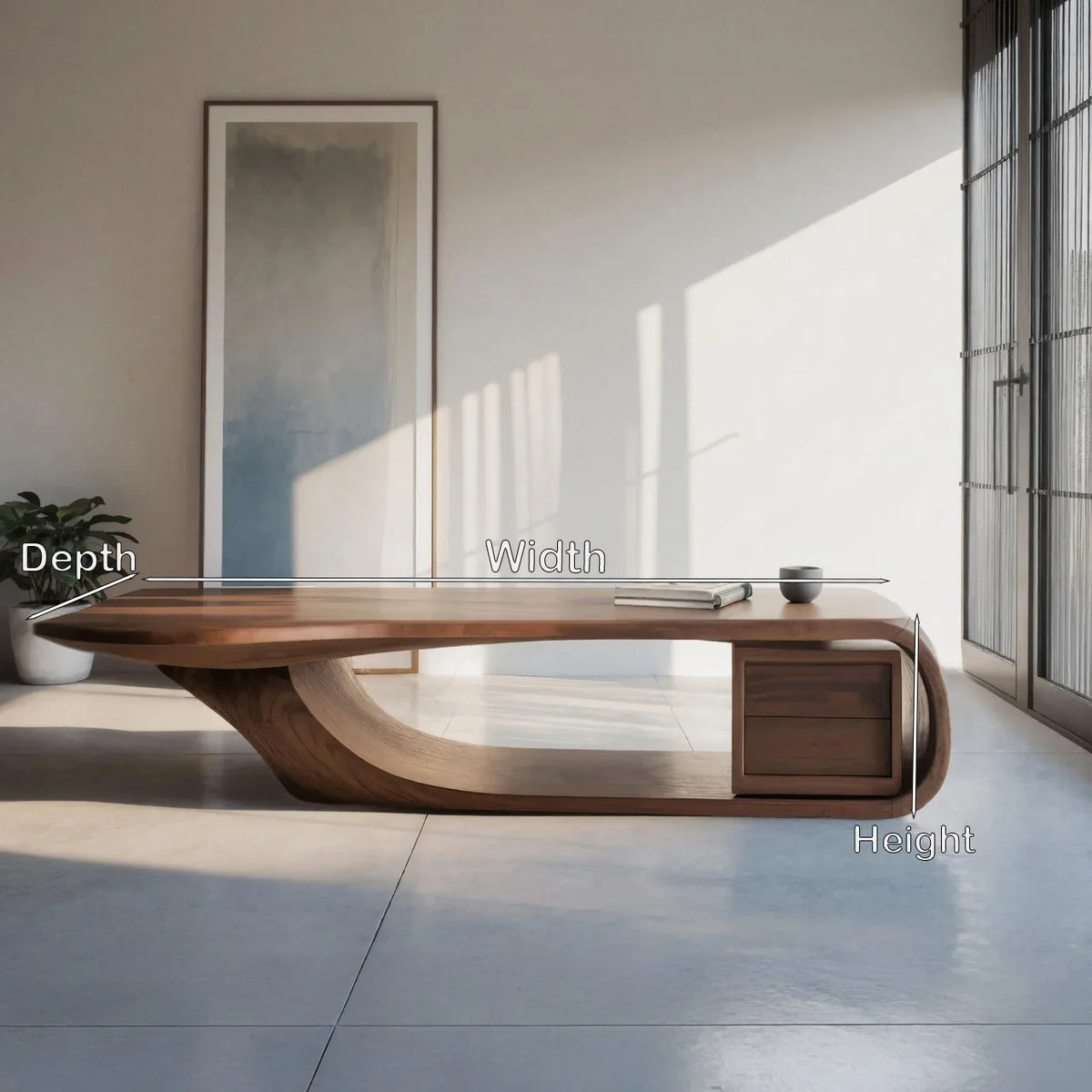 Modern Sculptural Coffee Table With Curved Design For Home Office