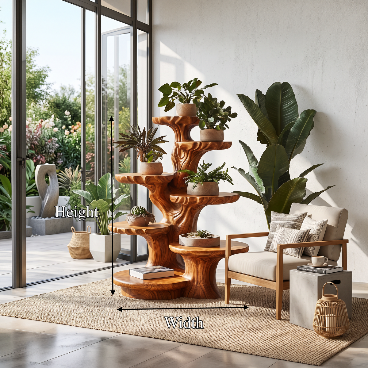 Organic Multi Tier Tree Plant Stand Solid Wood For Living Room