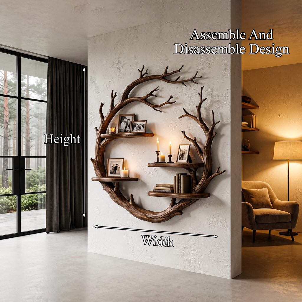 Contemporary Floating Shelf With Tree Branch Display Design For Living Room And Hallway