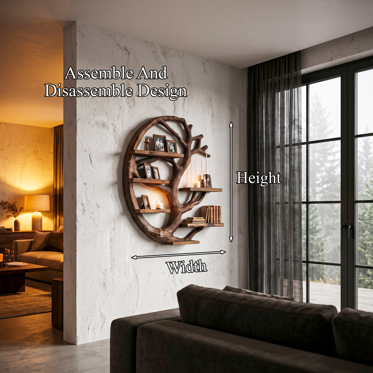Modern Wall Mounted Shelf With Circular Tree Silhouette For Living Room And Bedroom