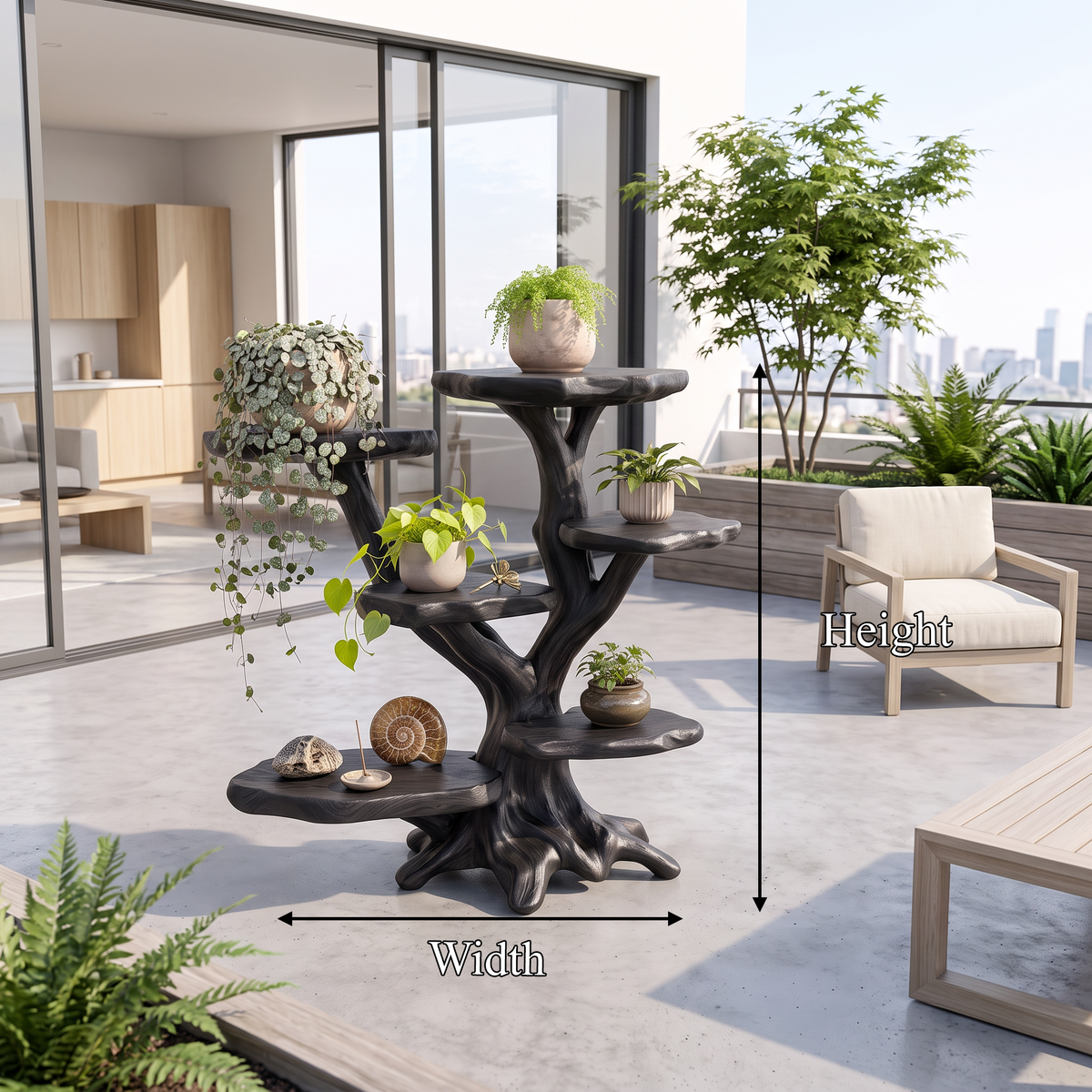 Modern Sculptural Tree Plant Stand Multi Tier Display For Patio Garden