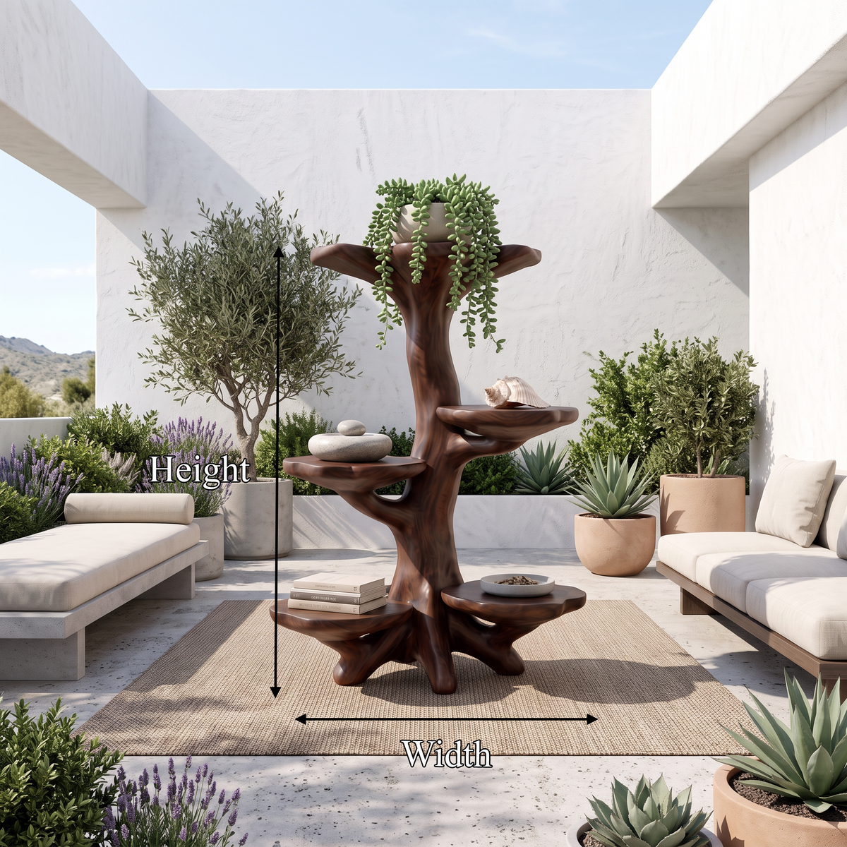 Organic Sculptural Tree Plant Stand Multi Tier Display For Patio Garden