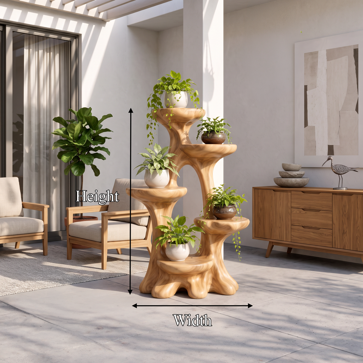 Organic Tree Plant Stand With Sculptural Tiered Design For Living Room And Sunroom