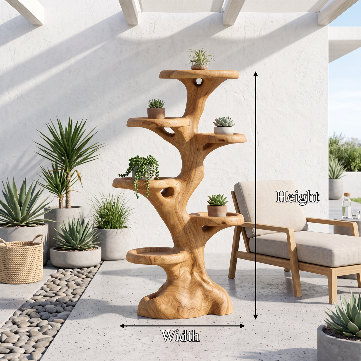 Rustic Multi Tier Plant Stand With Tree Stump Design For Patio And Sunroom