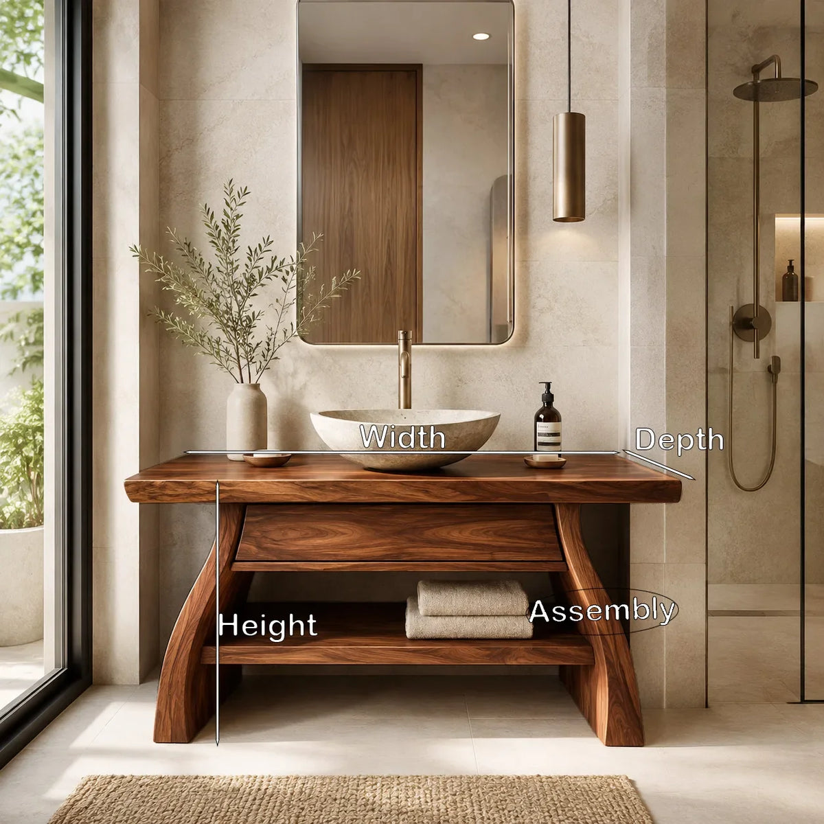 Modern Sculptural Open Shelf Bathroom Vanity For Master Bathroom
