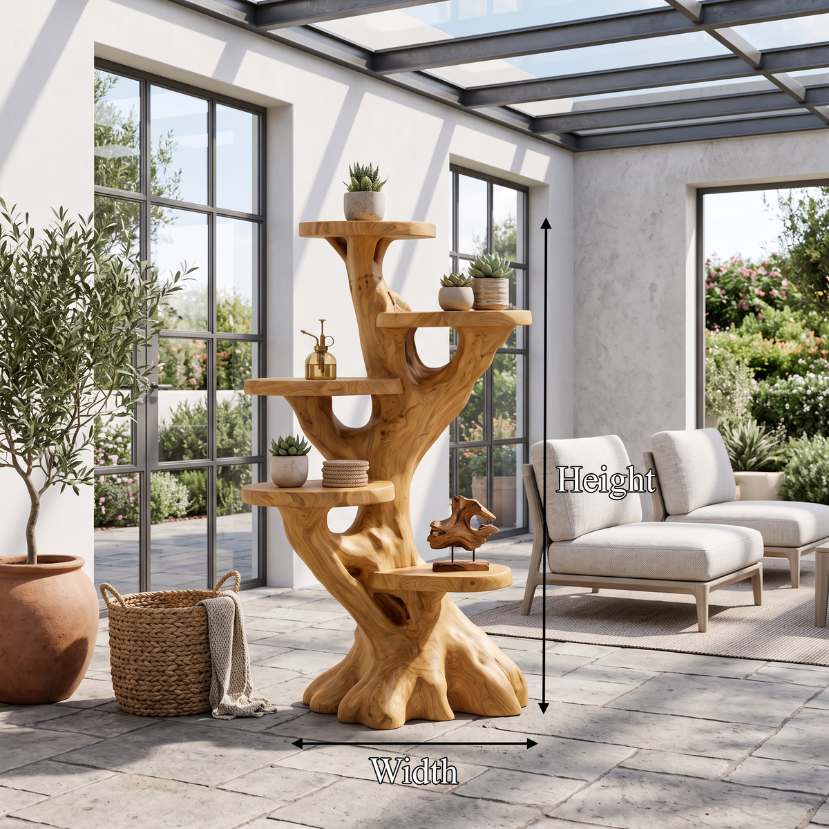 Modern Plant Display Stand With Sculptural Curved Form For Living Room And Office