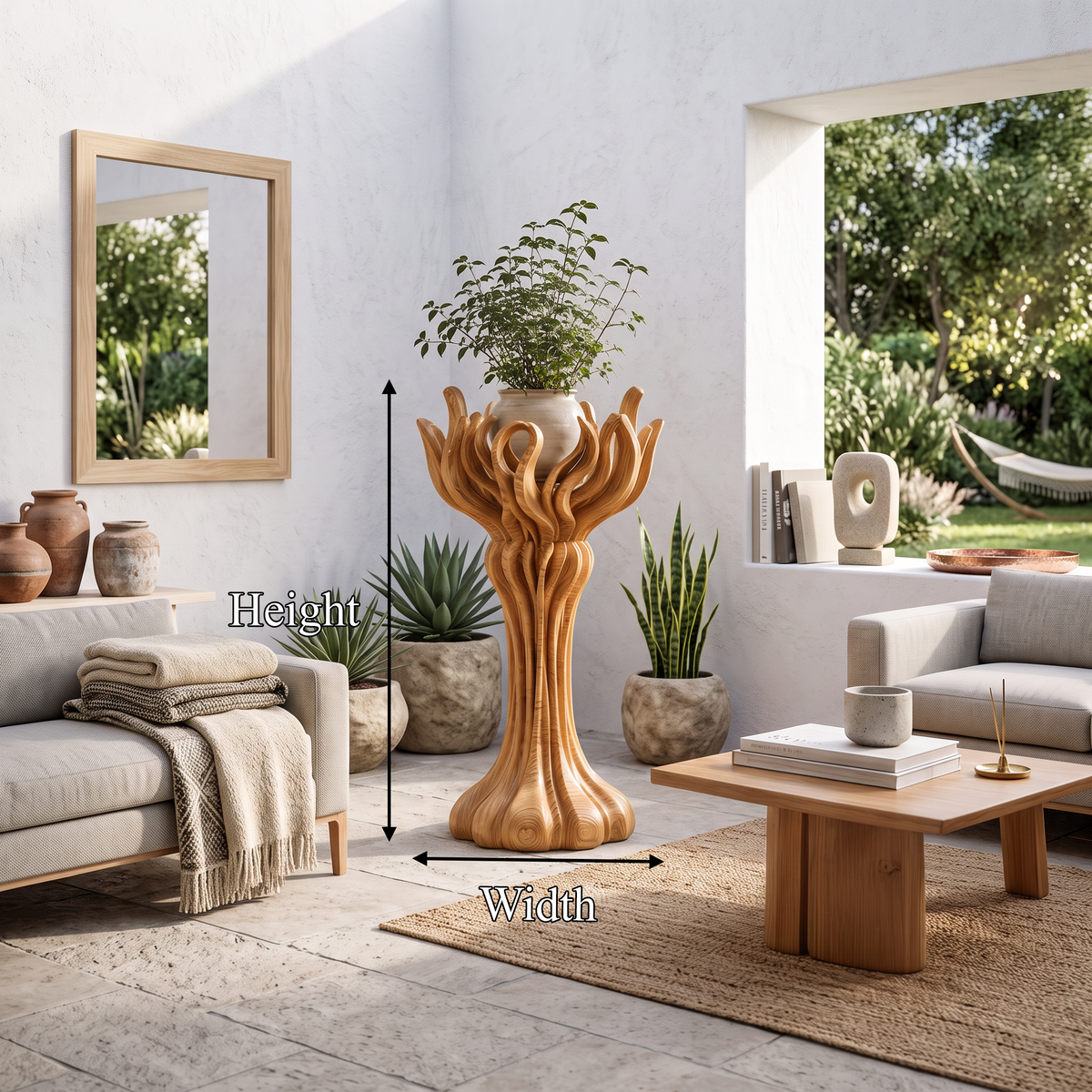 Organic Tree Plant Stand With Sculptural Branch Design For Living Room And Sunroom