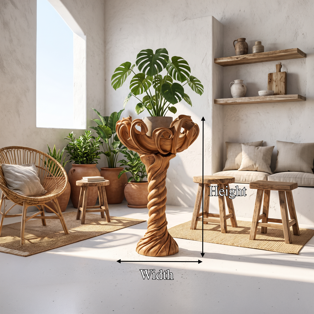 Modern Indoor Plant Stand With Organic Branch Silhouette For Living Room And Office