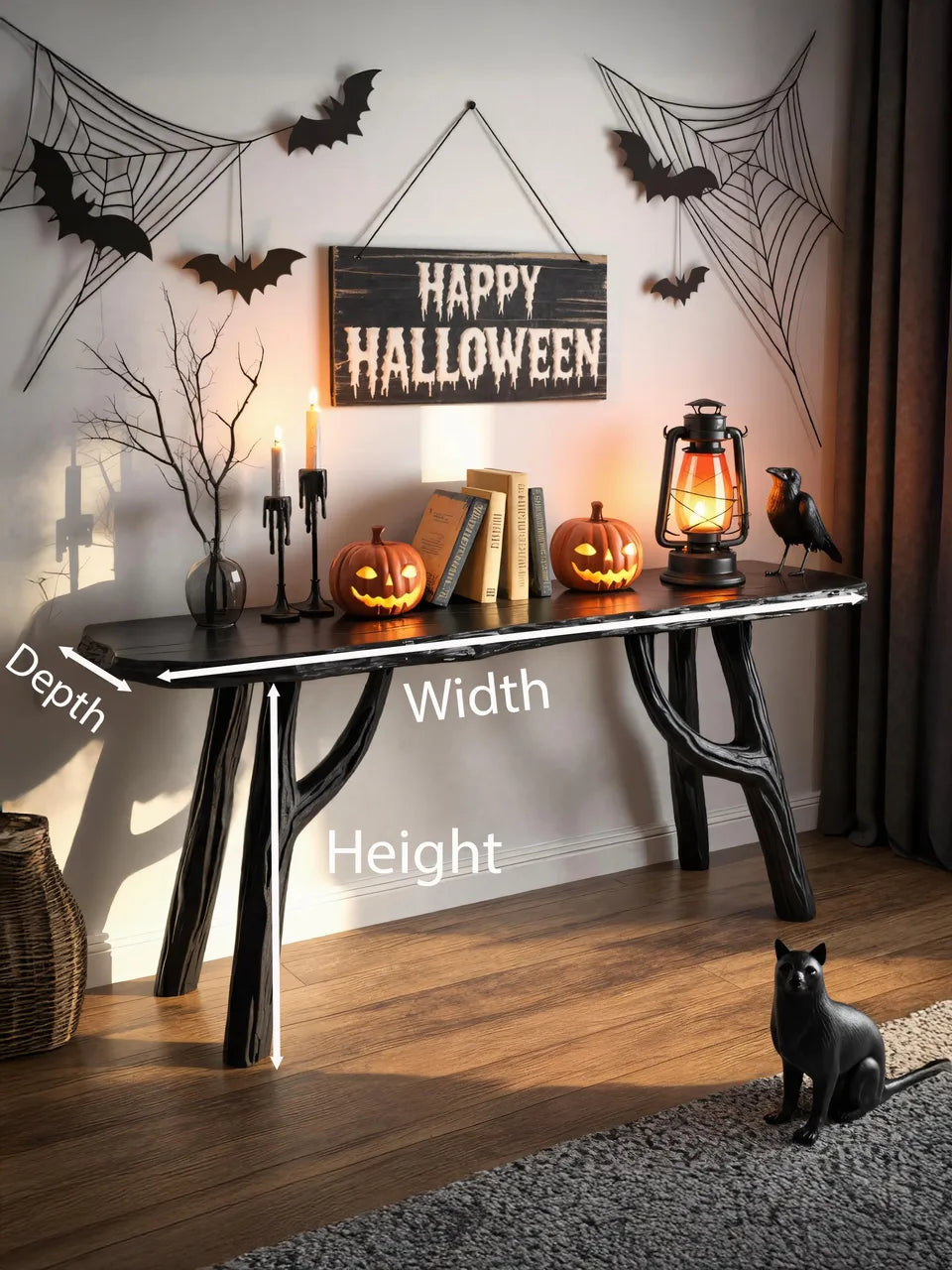 Halloween Gothic Wooden Console Table For Spooky Entryway Accent Decor