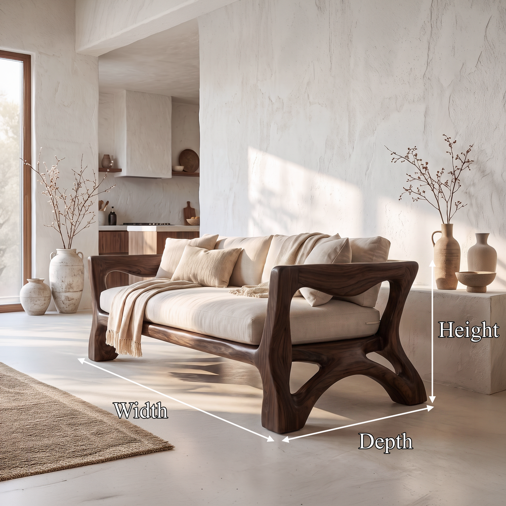 Sculptural Sofa Frame With Solid Wood Armrests For Living Room