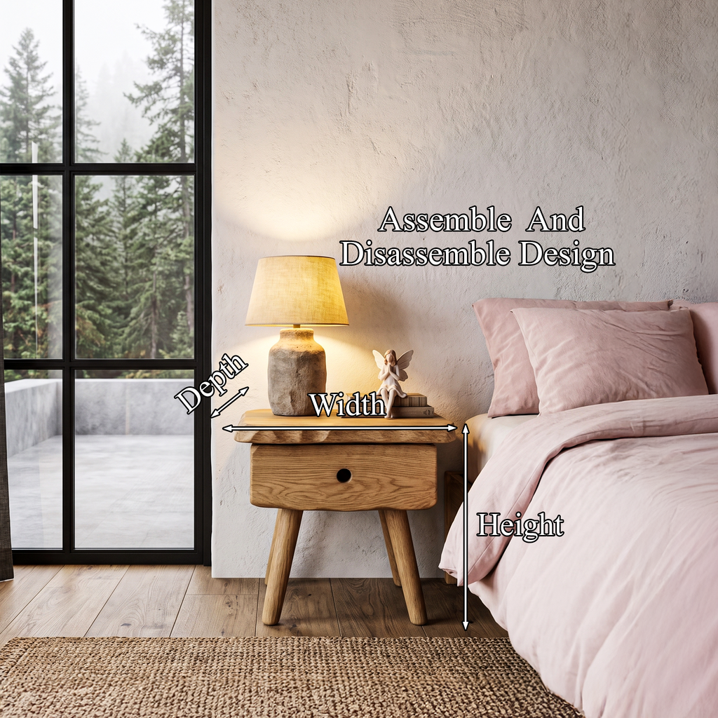 Scandinavian Solid Wood Bedside Table With Drawer