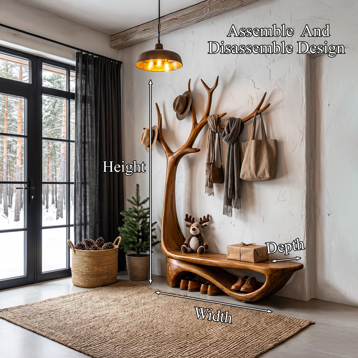 Organic Tree Shoe Bench Wall Mounted Coat Rack Storage For Entryway Hallway