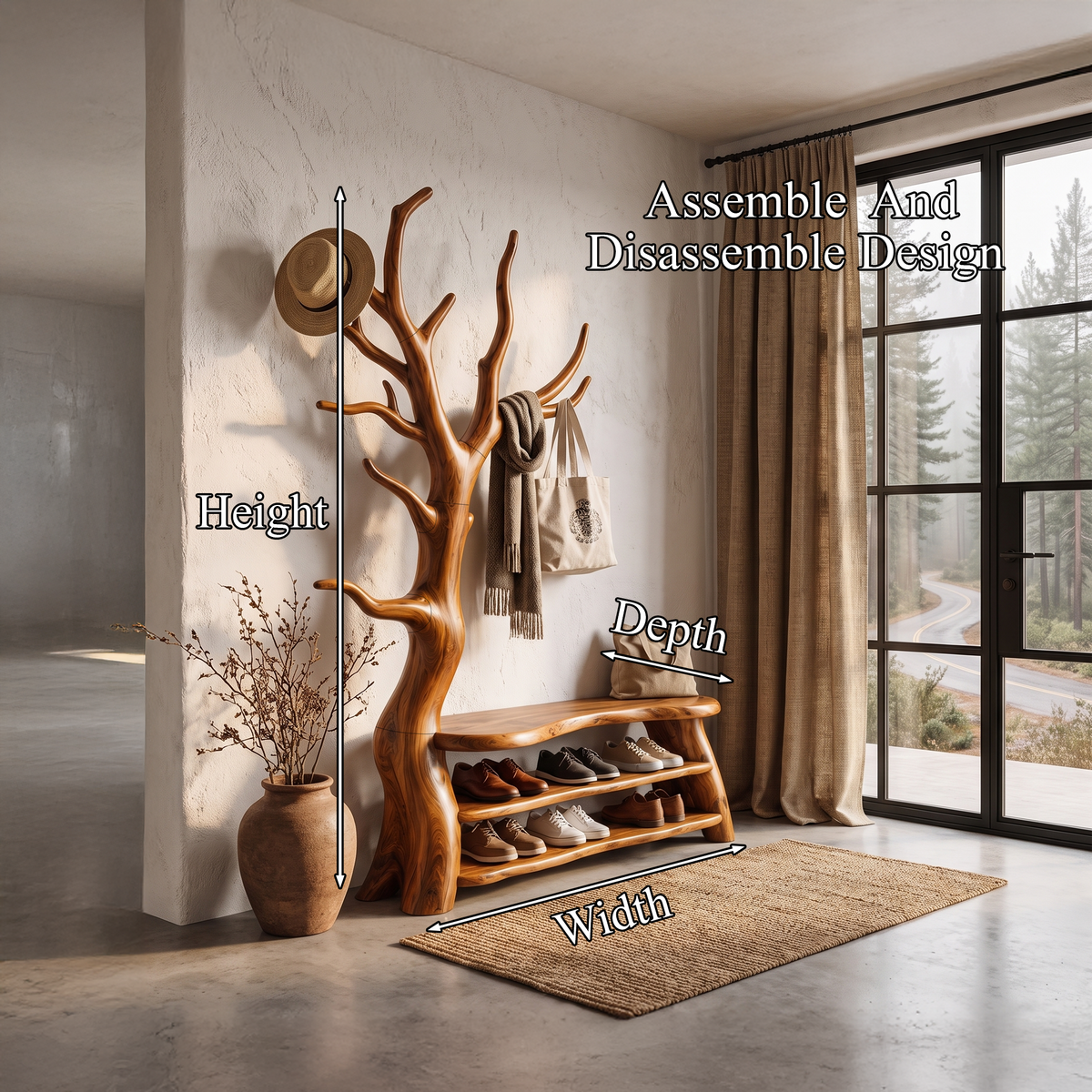 Sculptural Tree Shoe Bench Coat Rack Storage For Entryway Hallway