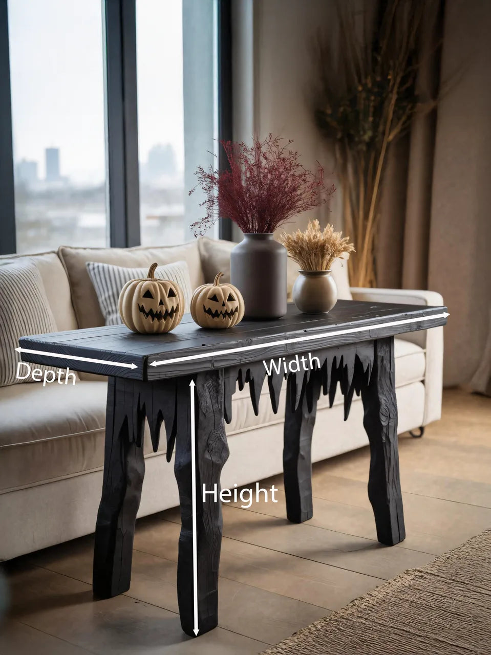 Wooden Halloween Console Table With Dripping Edge For Spooky Gothic Decor