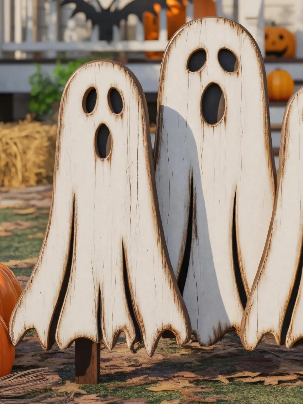 Wooden Halloween Ghost Yard Decoration Set For Festive Home Decor