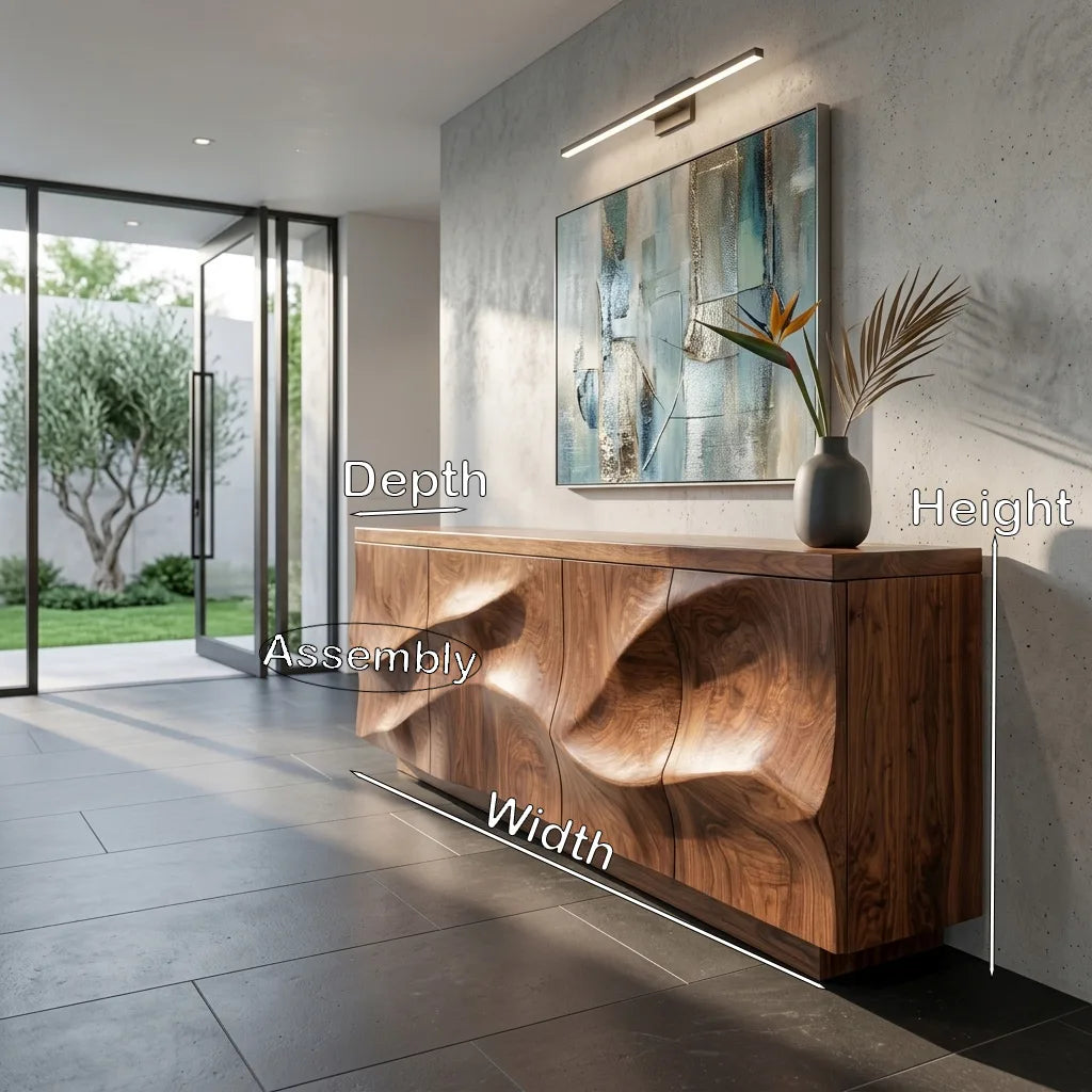 Modern Relief Carving Wood Sideboard For Entryway