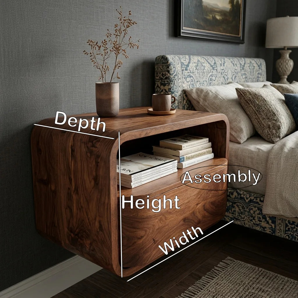 Modern Curved Open Shelf Floating Nightstand For Bedroom