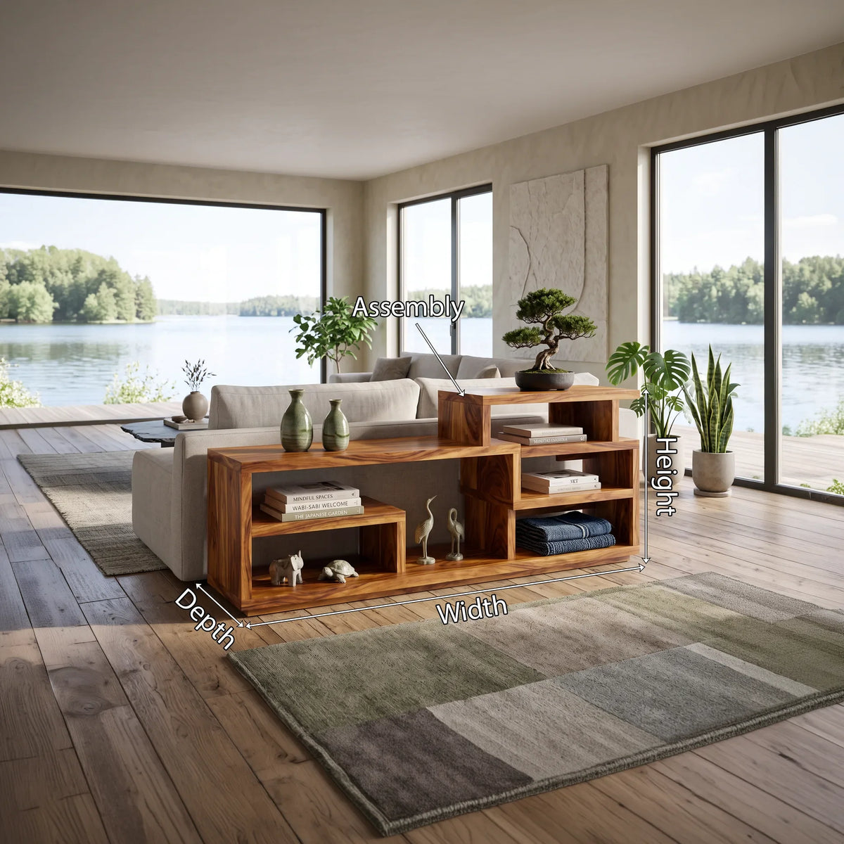 Organic Display Console With Storage For Living Room