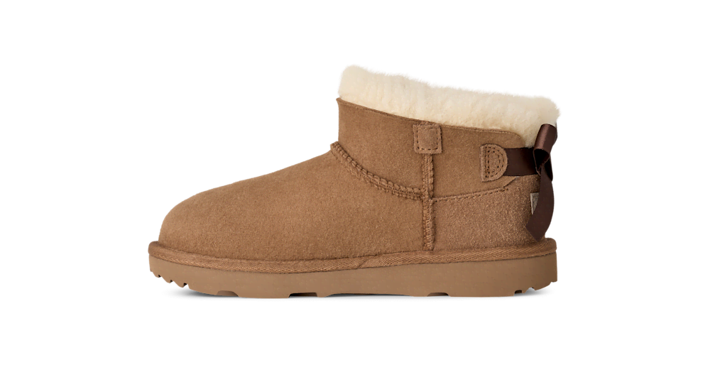 Kids' Short Sheepskin Bow Boot - Burgundy