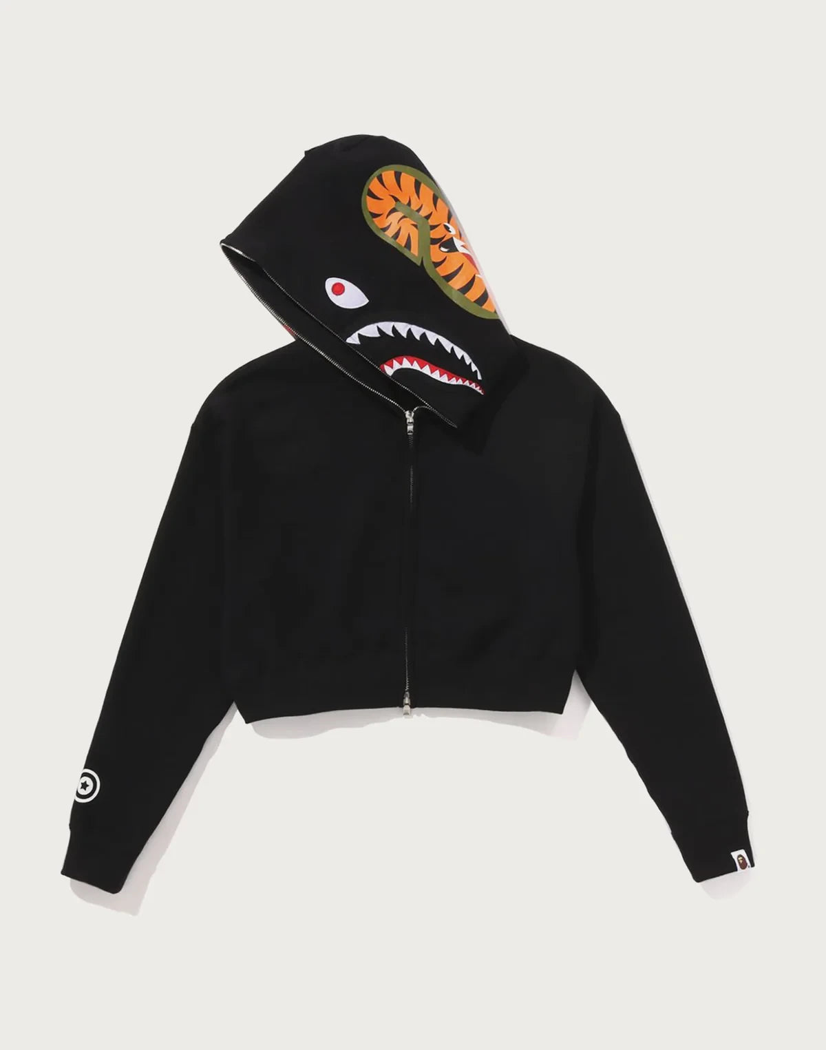 Cropped Full-Zip Graphic Hoodie - Black