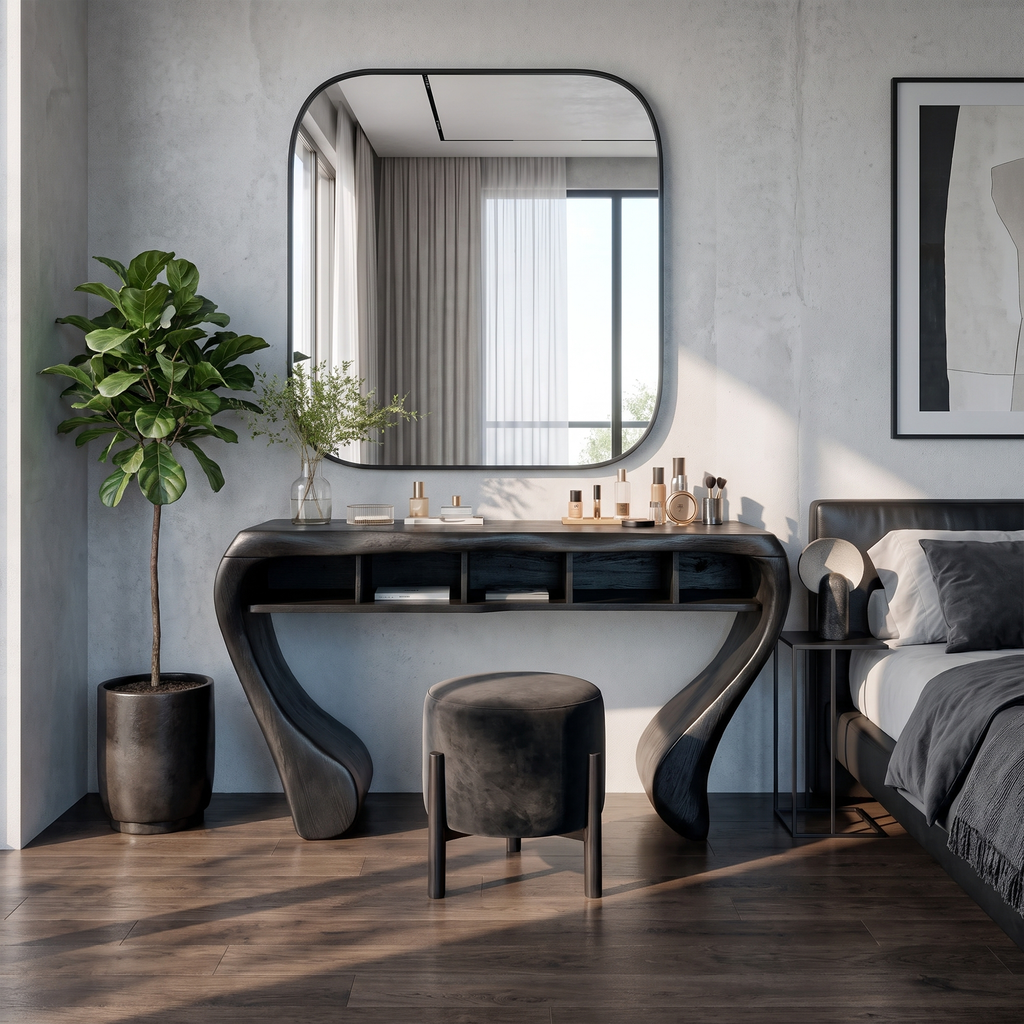 Rustic Dressing Table With Open Drawer Storage For Bedroom And Dressing Room