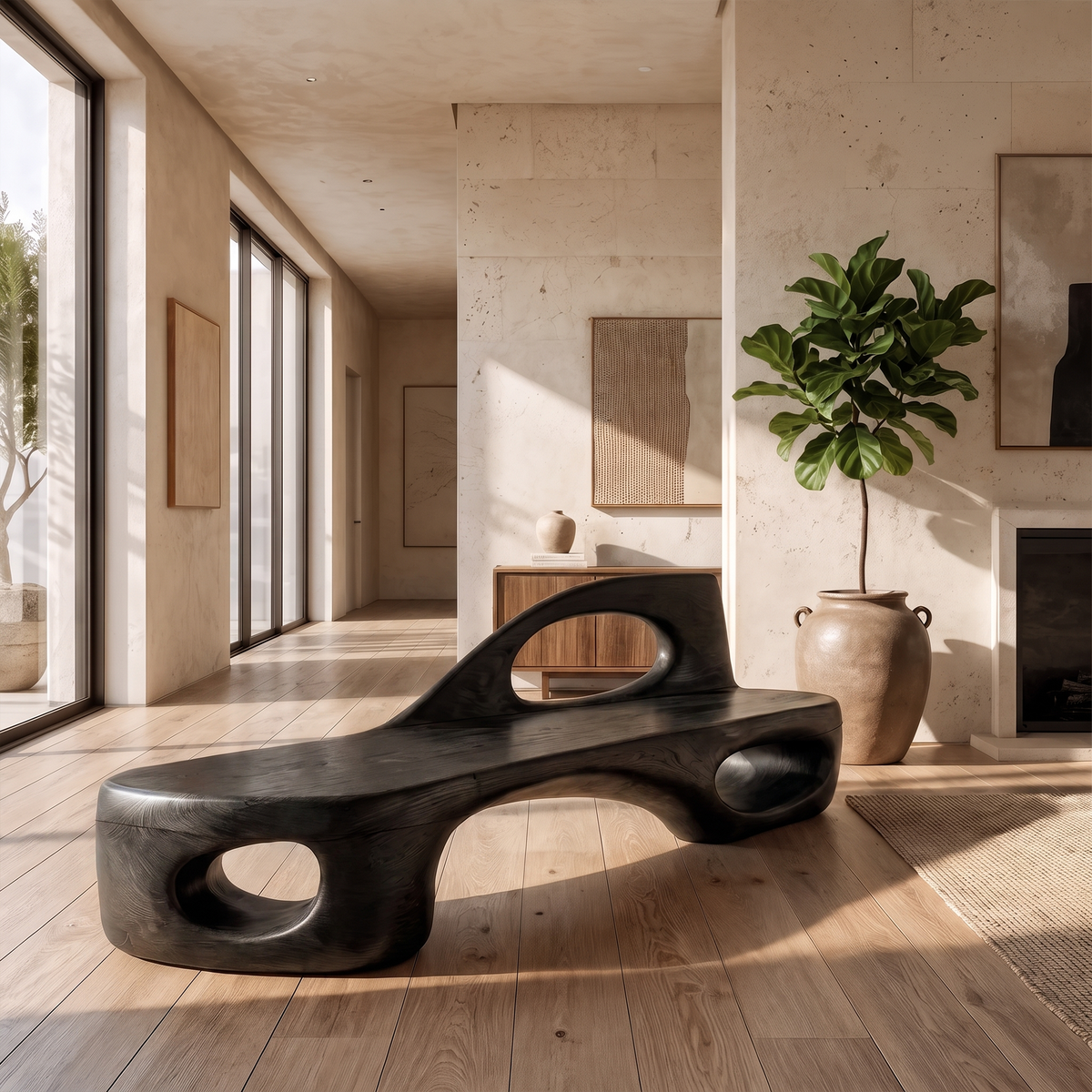 Minimalist Bench Handcrafted Organic Design For Entryway Hall